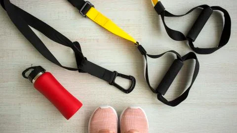 Belts of training equipment, Black loop of functional training equipment on a Stock Photos
