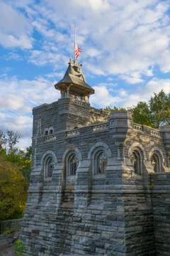 Belvedere castle under a cloudy bloue sky Stock Photos