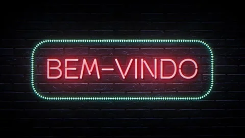 Bem vindos neon word animation. Brick wall background. 4K Stock Footage 284441734