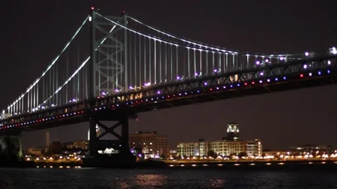 Ben Franklin Bridge at Night - Loop - 30 Second Stock Footage 237483875