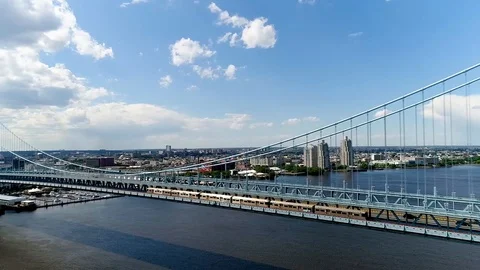 Ben Franklin Bridge Train Stock Footage 87464003