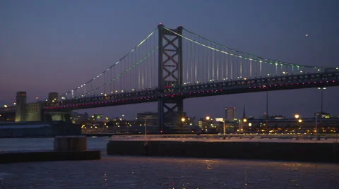 Ben Franklin Bridge Winter Night Video stock 64424730