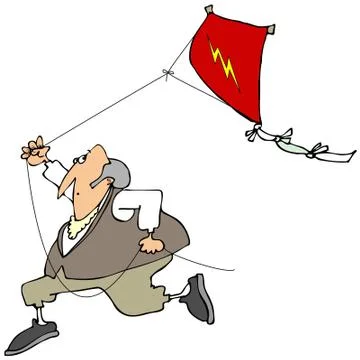 Ben Franklin flying a kite Stock Illustration