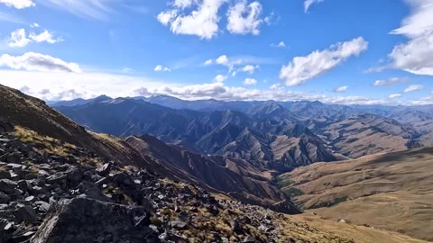 The Ben Lomond Summit View with spectacular panorama over Queenstown, Lake .. Stock Footage 295012464