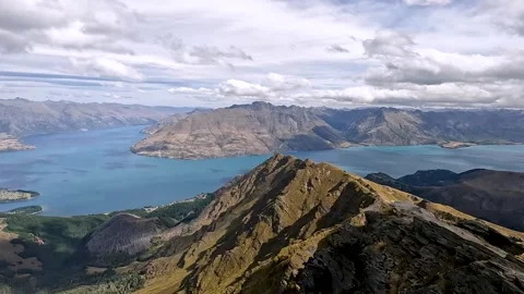 The Ben Lomond Summit View with spectacular panorama over Queenstown, Lake .. Stock Footage 295012480