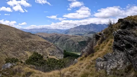The Ben Lomond Summit View with spectacular panorama over Queenstown, Lake .. Stock Footage 295012929