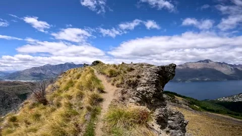 The Ben Lomond Summit View with spectacular panorama over Queenstown, Lake .. Stock Footage 295013177