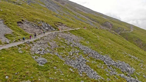 Ben Nevis crowded path aerial Stock Footage 125799904