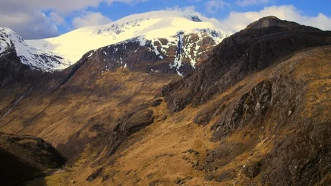 Ben Nevis summit and Glen Nevis on a winters day. Aerial 4K. Stock Footage 102824768