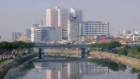 Ben Nghe River, Ho Chi Minh City, Vietnam in 4k Stock Footage 85070272