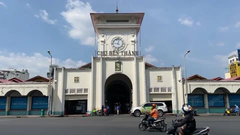 Ben Thanh Central Market front facade view, Saigon, Vietnam 4K Stock Footage 228024081