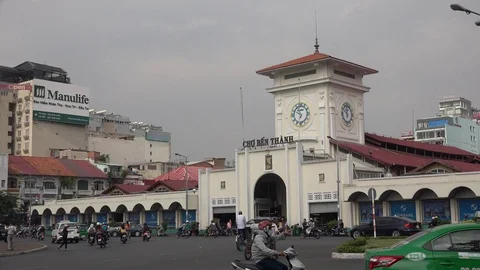 Ben Thanh Market in Sai Gon, Ho Chi Minh City Vietnam Stock Footage