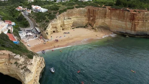 Benagil cliffs kayaks 02 Stock Footage 332016648