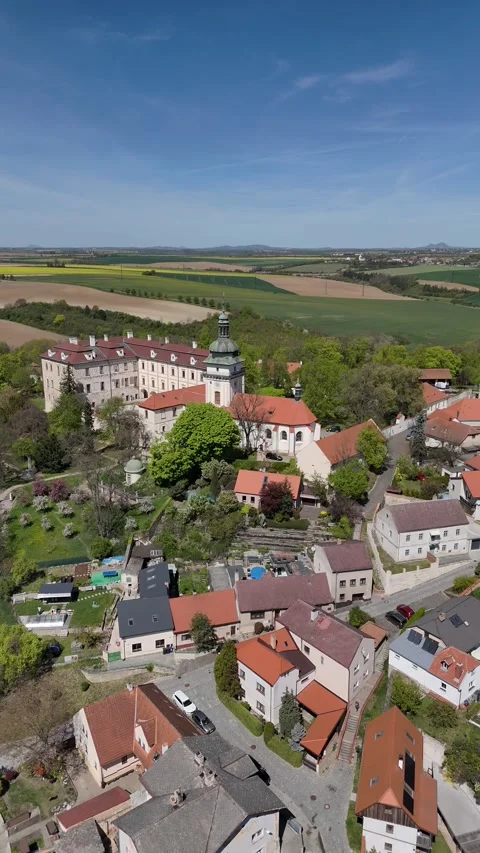 Benátky nad Jizerou Castle in spring - Aerial drone view Stock Footage 341430455