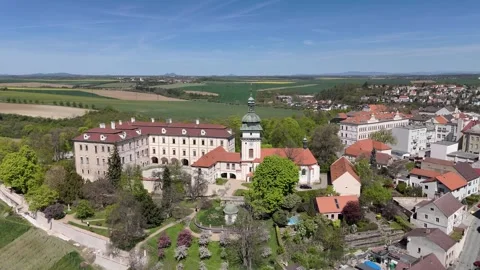 Benátky nad Jizerou Castle in spring - Aerial drone view Stock Footage 341430463