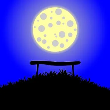 Bench against the full moon Stock Illustration