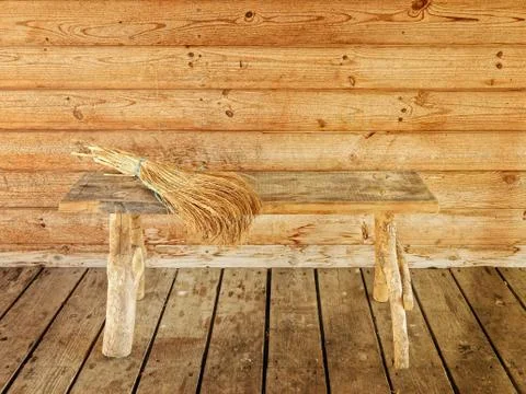 Bench and  broom Stock Photos