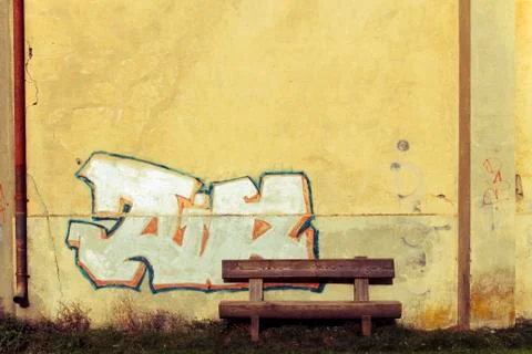 Bench and graffiti Stock Photos