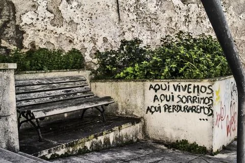 Bench and graffiti Stock Photos