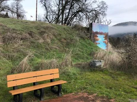 Bench and mural Stock Photos