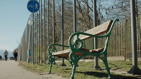Bench and sign Stock Footage 124892954