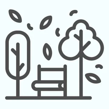 Bench and trees line icon. Wide chair in front of plants and leafs in park Ilustração Stock