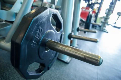 Bench bar and weight plate Stock Photos