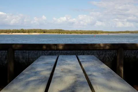 Bench Beach Views Stock Photos