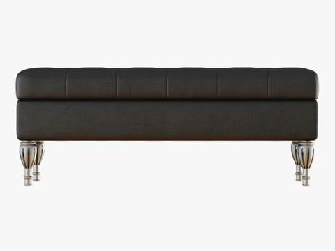 Bench capitone black front view white isolated background 3d rendering Illustrazione stock