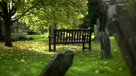 A bench a churchyard Stock Footage 147586308