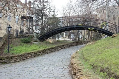 Bench in city park Stock Photos