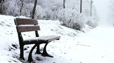 Bench covered with ice Stock Footage 24638375