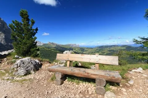 Bench in Dolomites Stock-Fotos