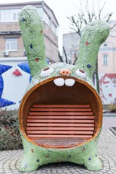 Bench in the form of a hare Stock Photos