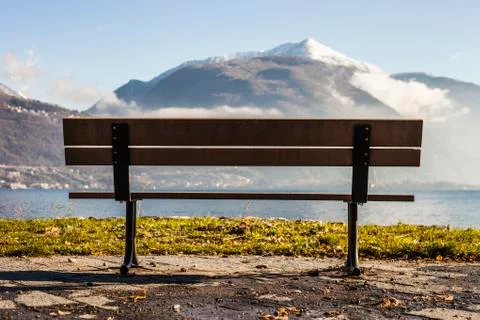 Bench in front of a lake Stock Photos