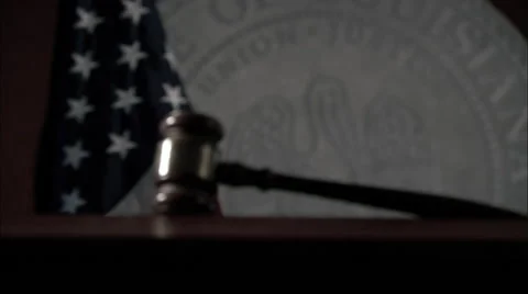Bench Gavel Emblem US Flag in Louisiana Courtroom HD Video Stock Footage 60138423