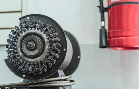 Bench grinder in workshop, professional tools, Stock Photos