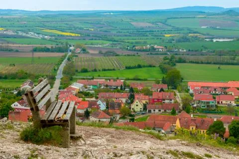 Bench on a Hill in the Background of a Small Town Stock Photos