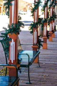 Bench with Holiday Decorations Stock Photos