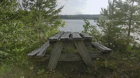 Bench by the lake Stock Footage 92642698