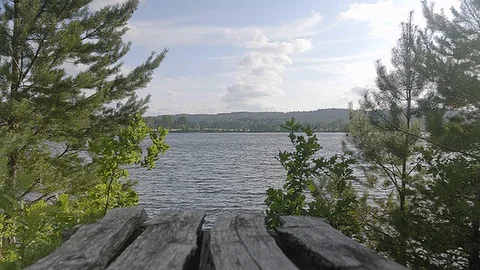 Bench by the lake Stock Footage 92697765