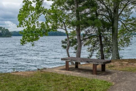 Bench by the lake Stock Photos