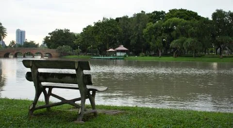 Bench at the Lake side Stock Photos