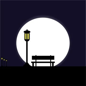 Bench with lamp at night Stock Illustration