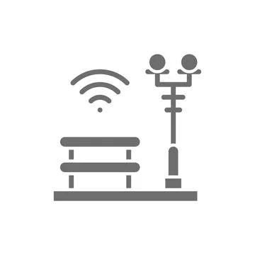 Bench with a lantern, Wi-Fi zone, smart park grey icon. Stock-Illustration