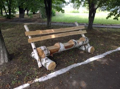 Bench made of birch Stock Photos