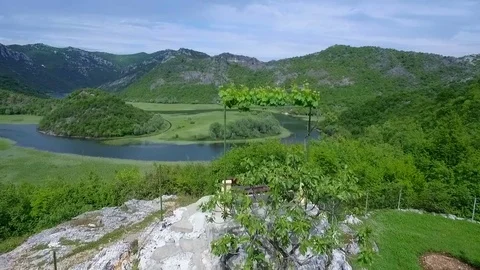 Bench in the mountains with a panoramic view Stock Footage 76172168