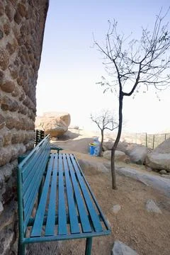 Bench at observation point at Daroji Bear Sanctuary Hampi, Karnataka, India Stock Photos