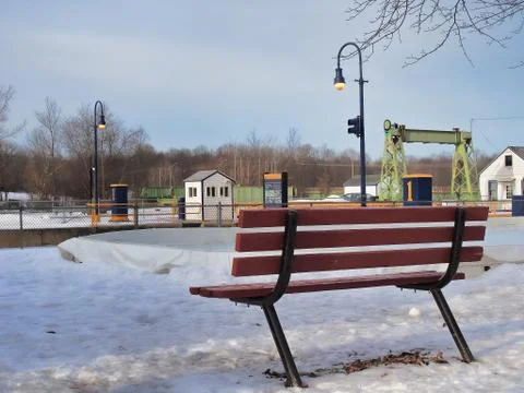 Bench on Oswego River Stock Photos