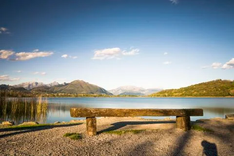 Bench overlooking the lake Stock Photos